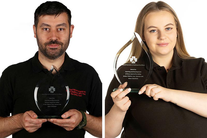 Adam Wakefield and Lucy Gannon with their awards
