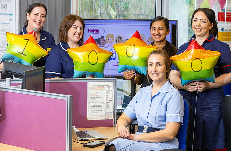 Amy Gidden, Paediatric Senior Sister, Rebecca Taylor, Clinical Nurse Specialist, Ramanpreet Bal, Senior Pharmacist, and Lucy Hayward, Staff Nurse (front) and Rebecca Currie, Matron