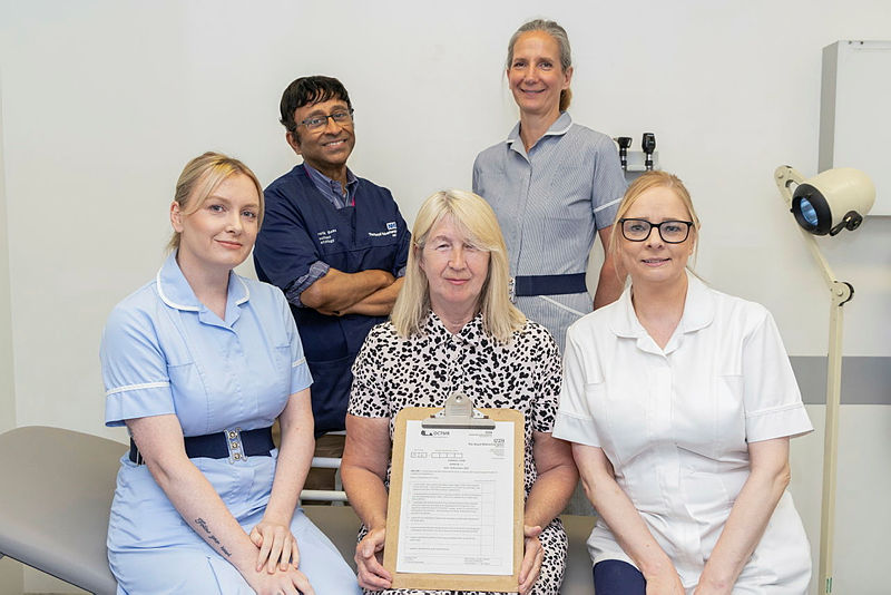 Rachael Williams, Research and Development Nurse, Professor Supratik Basu, Haematology Consultant, Lorraine Tidmarsh, patient, Jackie Stones, Advanced Clinical Nurse Specialist in Haematology, and Anna Grant, Clinical Research Practitioner