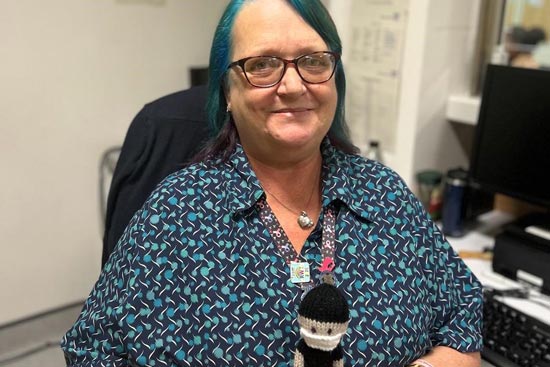 Latest News: Sally Thomson with knitted nurse